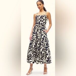 Christian Lacroix Strappy Linen Maxi Dress Abstract Floral in Black & White